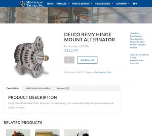 A Delco Remy Hinge Mount Alternator as presented on the Minuteman Trucks WooCommerce enabled website.